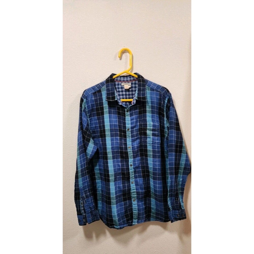 Carbon 2 Cobalt Blue Plaid Long Sleeve Button Front Shirt Cotton Large L
